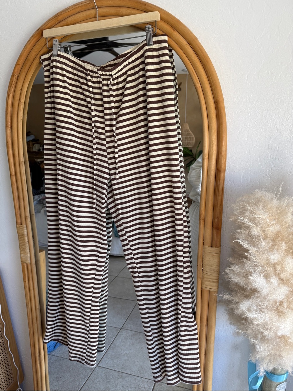 Striped Brown & Cream Wide-Leg Lounge Pants